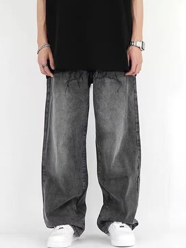 Lose Herrenjeans mit verwaschenem Crackle-Print-3