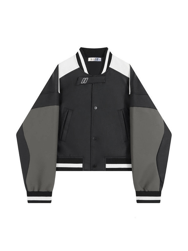 Herren-College-Jacke aus Leder im Vintage-Farbblock-Design-1