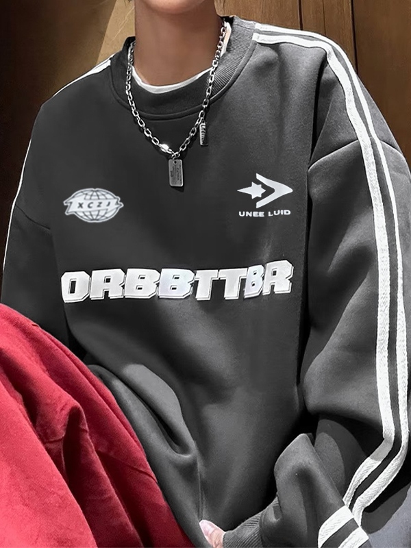 Herren-Sweatshirt mit Rundhalsausschnitt und Paspelierung mit Buchstabenmuster-1