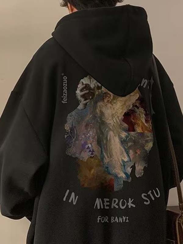Kapuzenpullover mit Fleecefutter und Vintage-Grafik für Herren-1