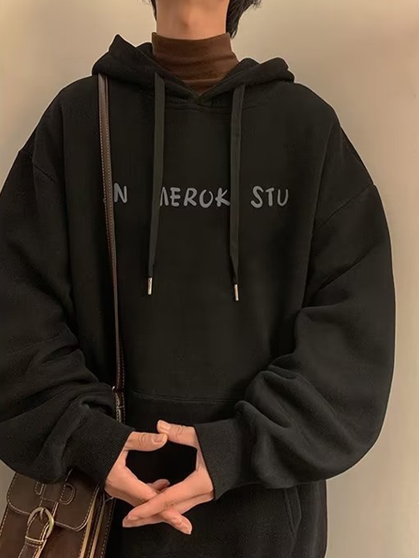 Kapuzenpullover mit Fleecefutter und Vintage-Grafik für Herren-2
