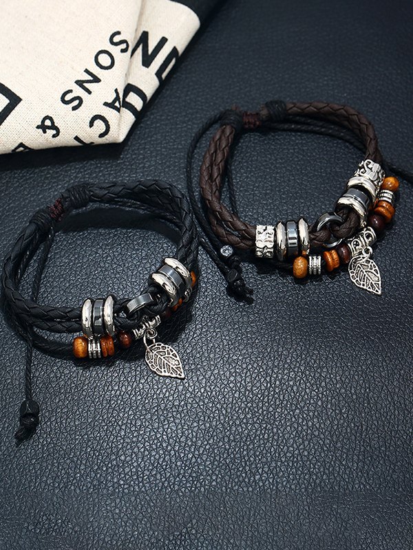 Verstellbares geschichtetes Perlen-Pu-Leder-Armband-1