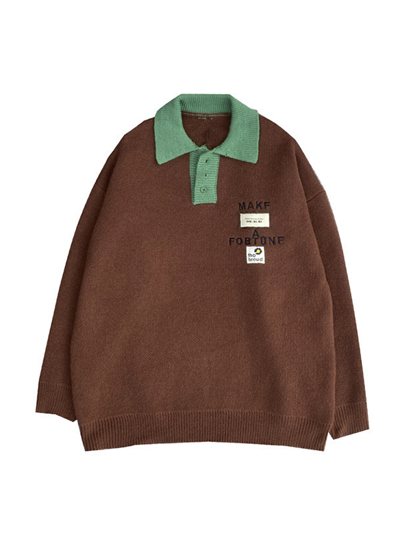 Herren-Strickpullover mit Buchstaben-Stickerei und Beschriftung in Kontrastfarbe-4
